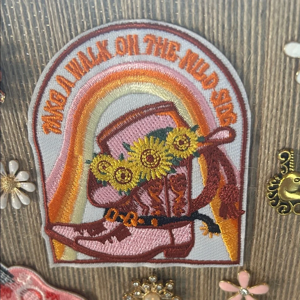 Decorative Framed Pink & Orange Embellished Patch Art western style